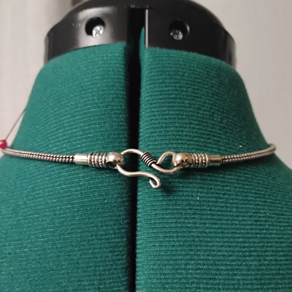 Silver Pendant Necklace with Blue & Coral Red Accents NEW - Picture 12 of 14